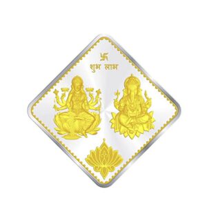 999 Silver Coin Square with Lakshmi and Ganesh (Golden) 10gms