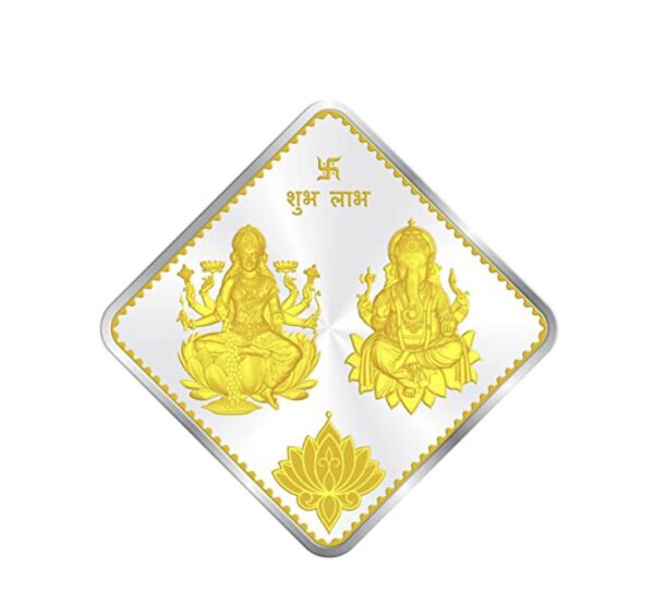 999 Silver Coin Square with Lakshmi and Ganesh (Golden) 10gms