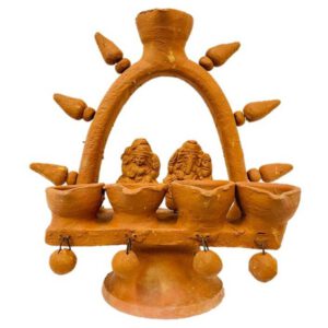 Clay Diya with Lakshmi and Ganesh design (5 candles) (R3)