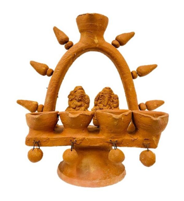 Clay Diya with Lakshmi and Ganesh design (5 candles) (R3)