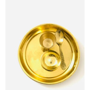 Pooja Thali (Diametre: 11cm, Brass,1 Plate, 2 Bowls, 1 Glass and 1 Spoon) 1stk