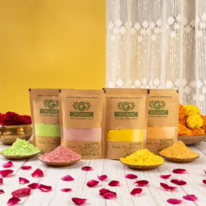 Go Organic Pure Herbal Gulal 4x50g Can Pack (Green, Yellow, Orange, Pink)